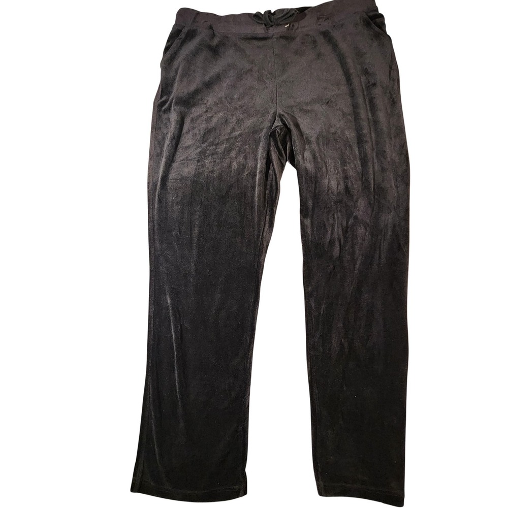Gloria Vanderbilt Pants Womens Large Black Velour Lounge Drawstring Waist Soft